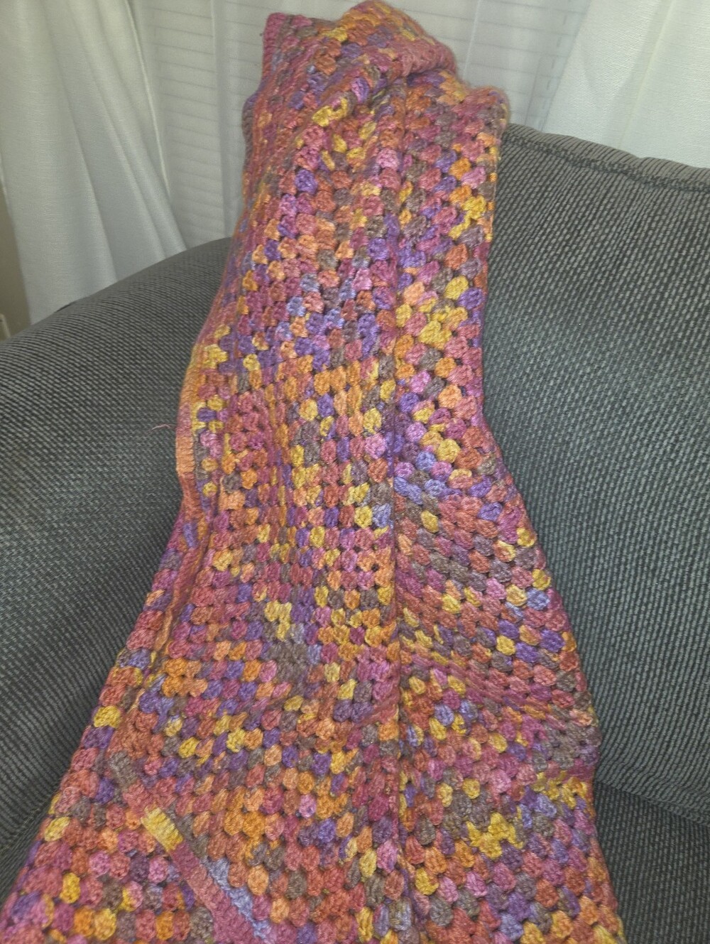 Vintage Handmade Hand-Crocheted Afghan Blanket Grandma Core Multicolor 53" x 51.